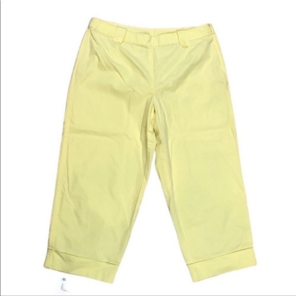 Talbots 14P canary yellow Capri length cuffed hems Cotton blend pants